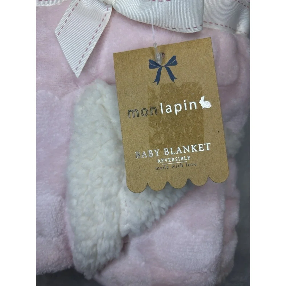 Mon Lapin Pink With Hearts Baby Blanket Plush Sherpa Security 30x40
